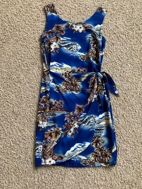 Hilo Hattie Women's S Blue Aloha Sleeveless Wrap Dress